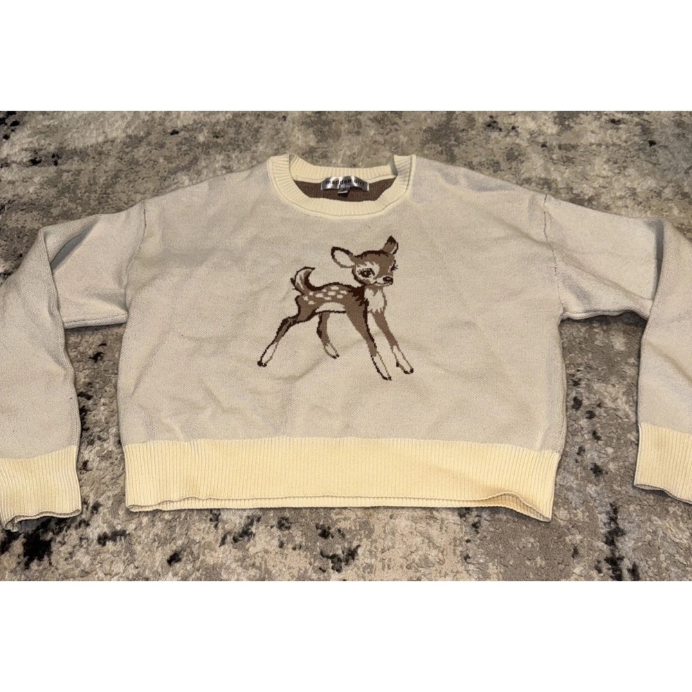 Womens Madden Girl Crop Sweater Bambi Deer Size Medium